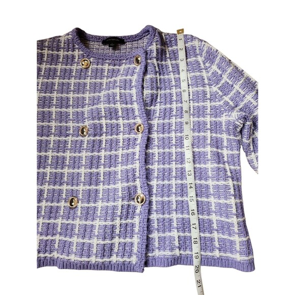 Ann Taylor Crochet Twee Sweater Cardigan Womens Large Lavender Checked Corpcore - Picture 7 of 10